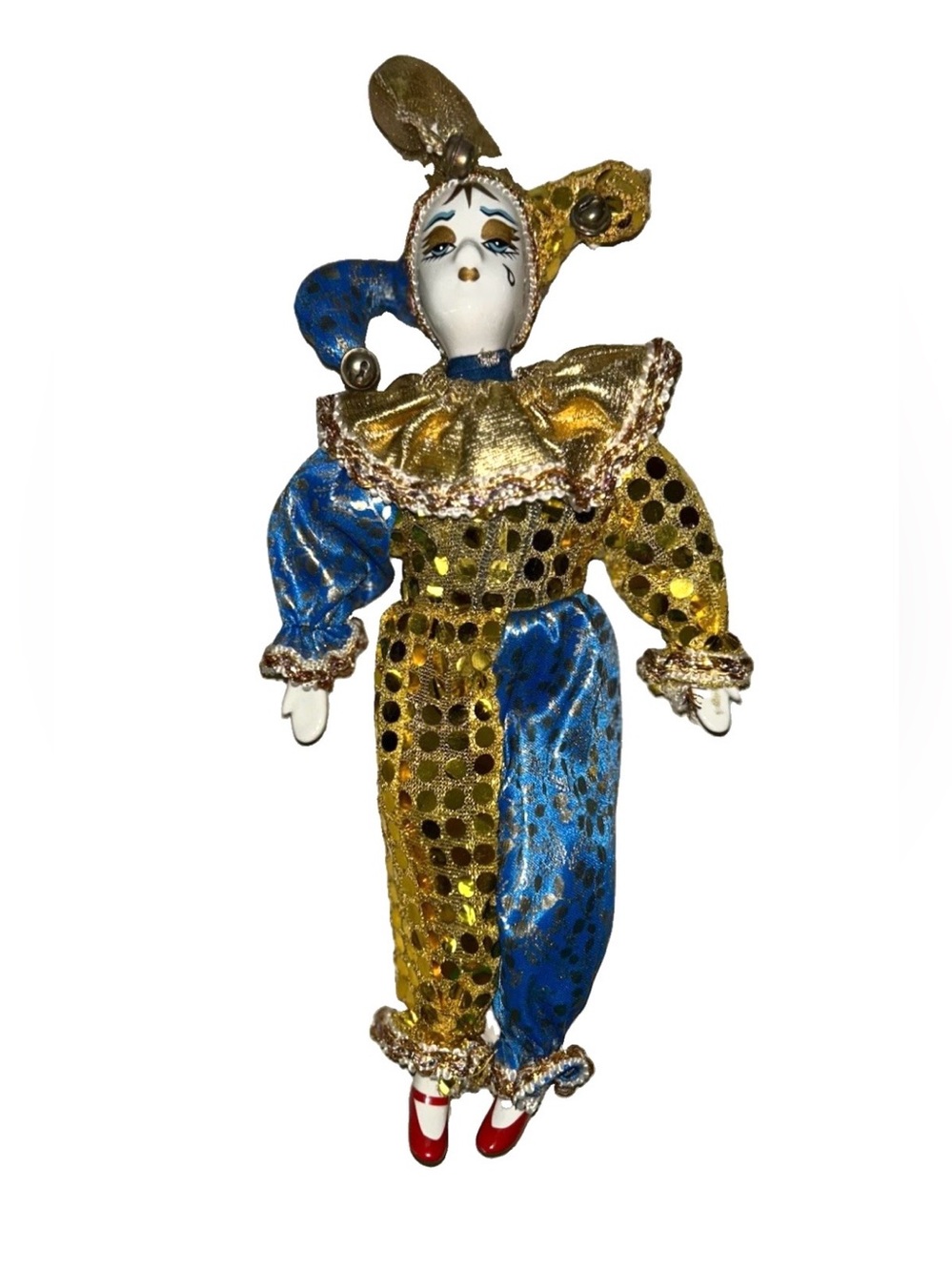 Vintage 1980s-90s Harlequin Jester 11.5 Inch Tall Mardi Gras Decorative Figurine